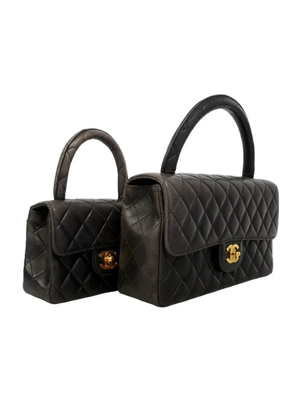 Chanel Handbag Quilted Family Bag Lambskin Black Gold